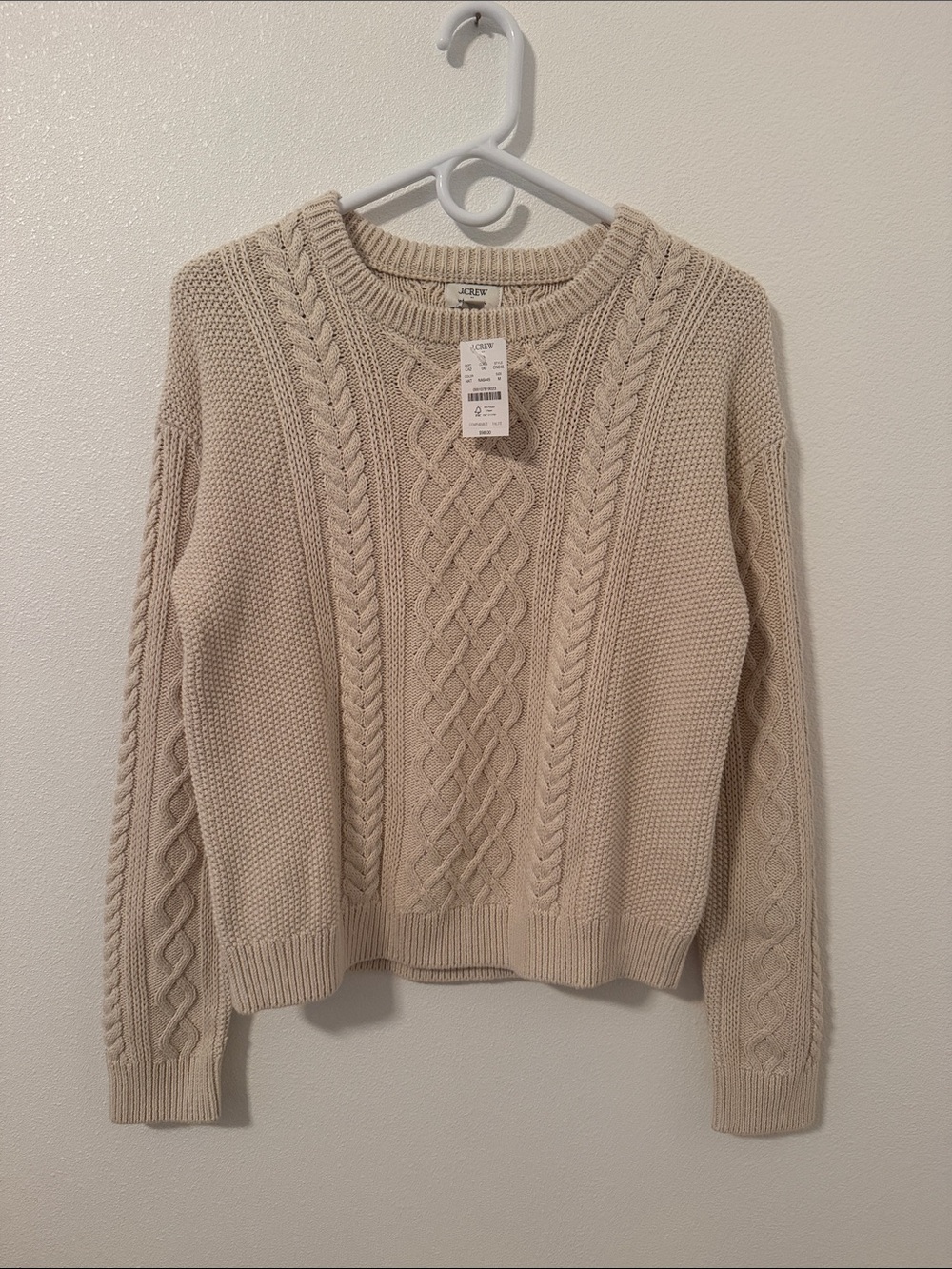 J. Crew Beige Cable Knit Crewneck Sweater